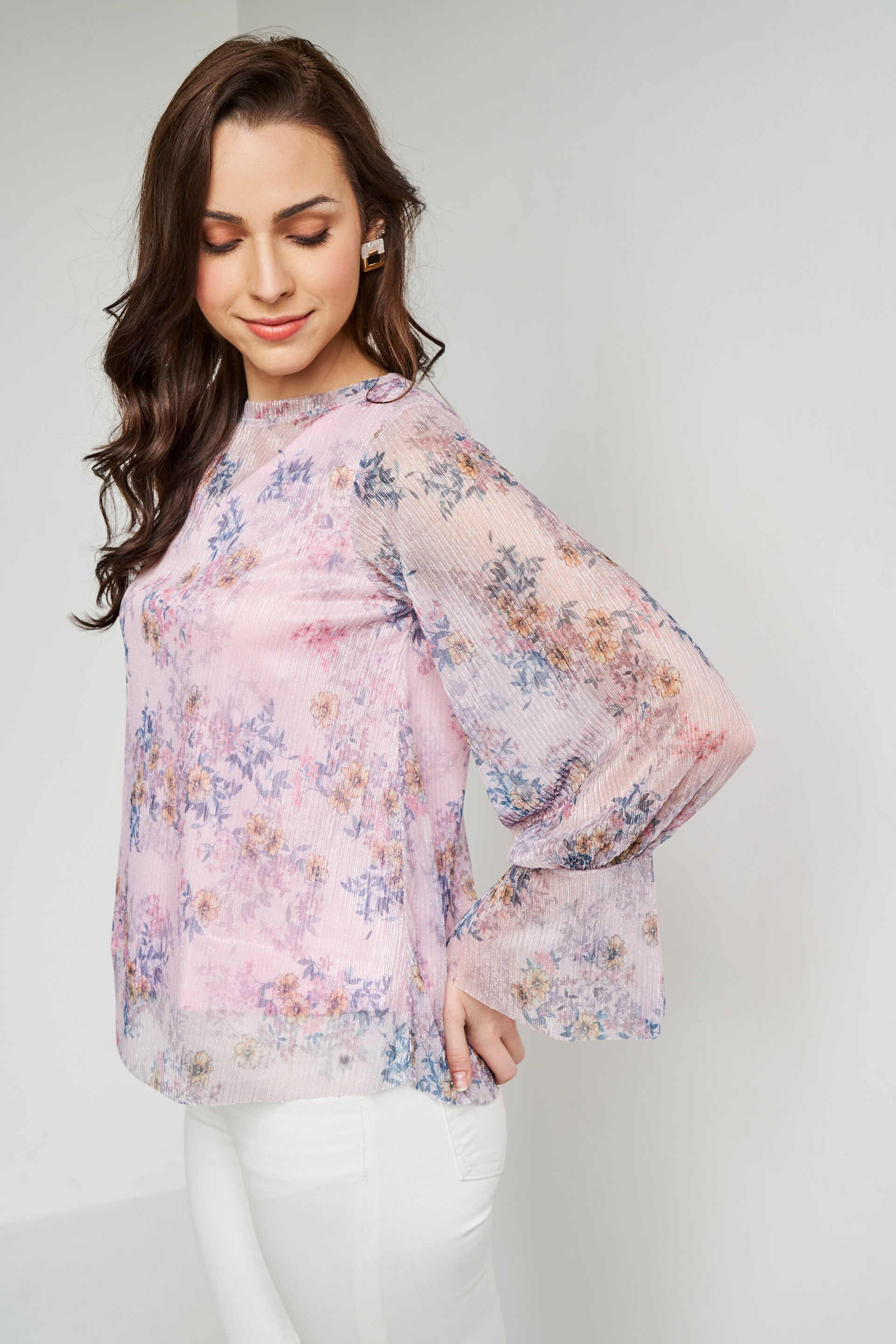 Purple Floral Flared Top, Purple, image 4